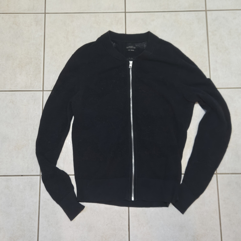 All Saints Navy Blue Laszlo Sweater Zip Up Mesh Knit